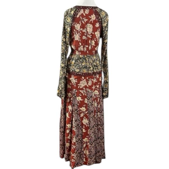 Free People Tilda Maxi Wrap Dress Neutral Combo Large Western Bohemian NWT - Picture 13 of 15